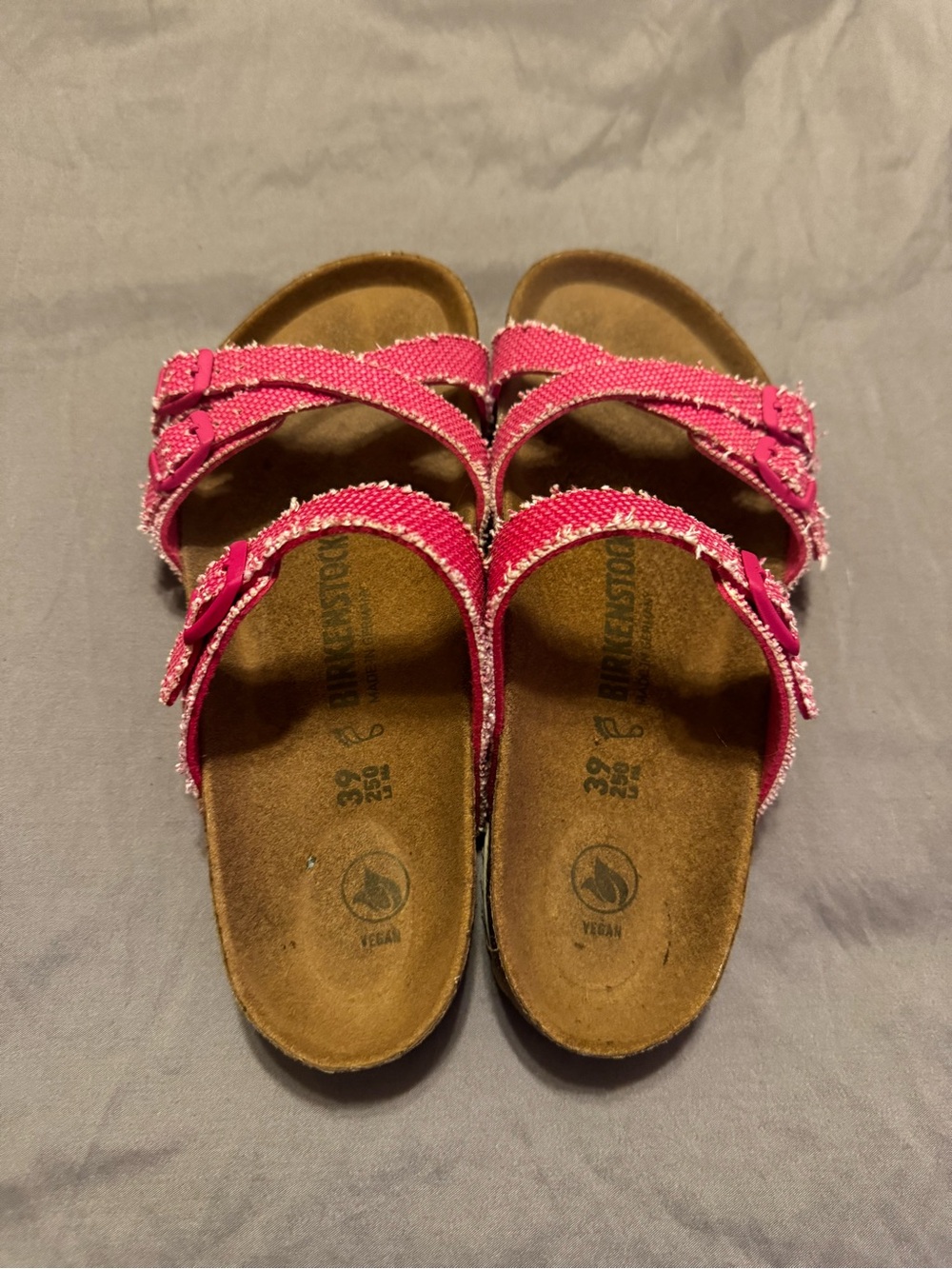 Birkenstock Hot Pink Frayed Double-Strap Sandals 39 - Picture 7 of 7